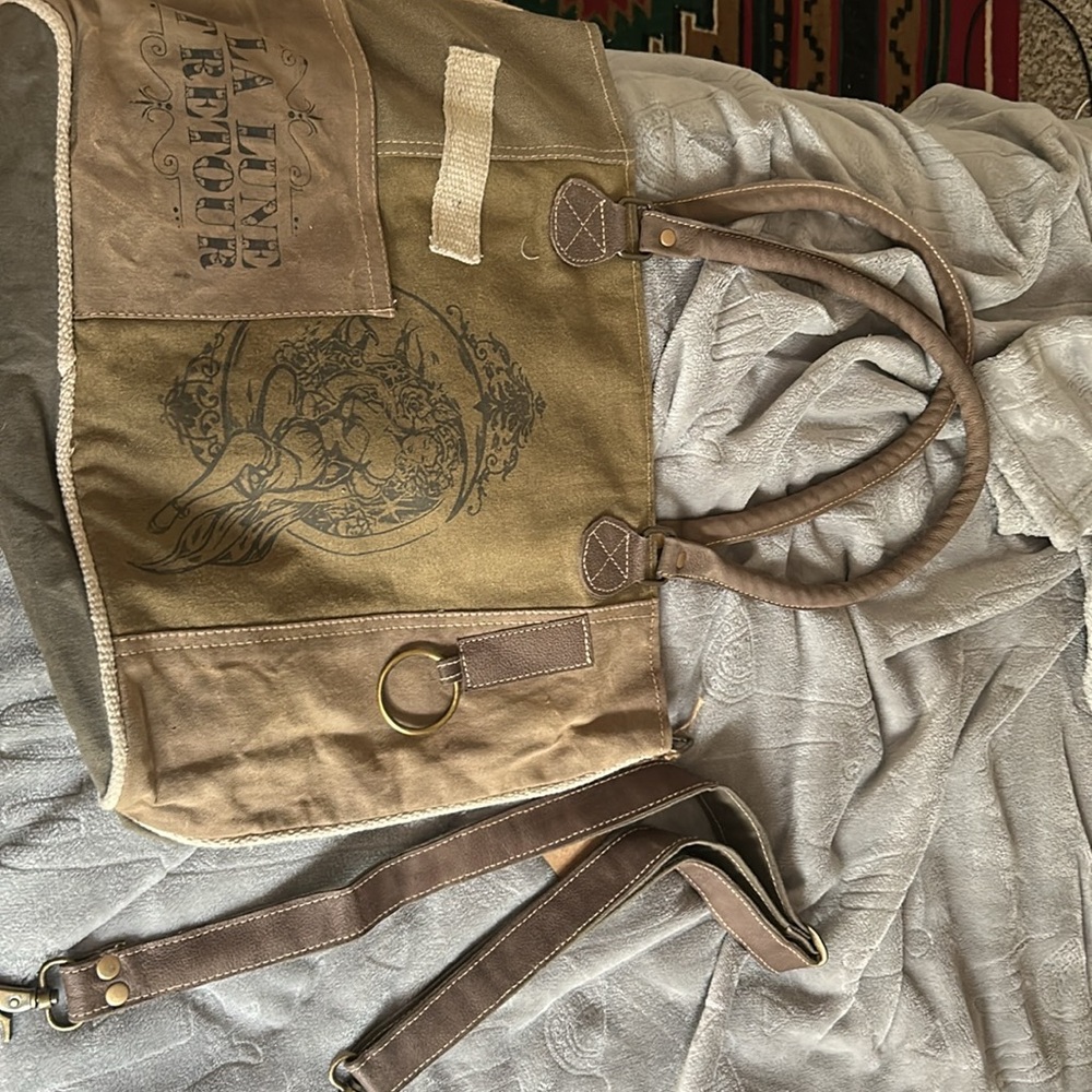 Brown Canvas Tote Bag with Graphic Design - Picture 5 of 5